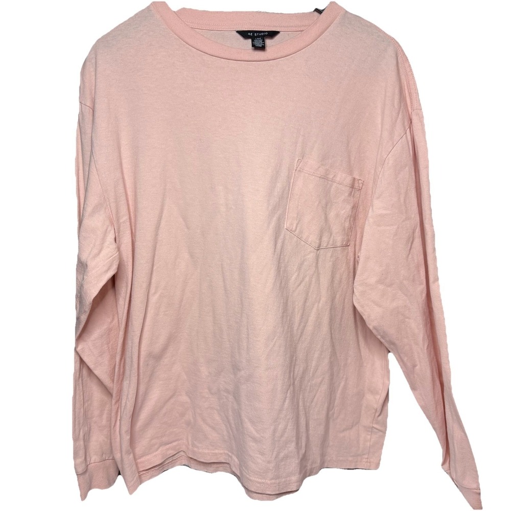 American Eagle Woman's Large 100% Cotton Pink Studio Long Sleeve Pocket Tee